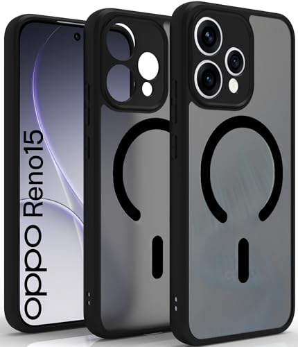 Image of RIGGEAR Shockproof Sleek Hybrid Armor Magnetic Back Cover Case Compatible with MagSafe Accessories for Oppo Reno15, Reno 15 5G (Smoke Black Matte PC + Black TPU-Bumper)