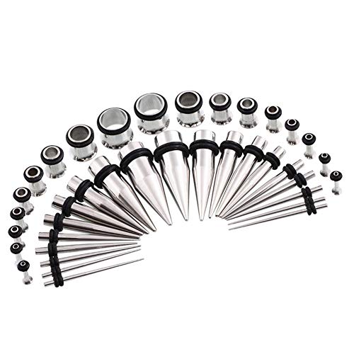HEKEUOR 38PCS 16g-00g Surgical Steel Ear Stretching Kit Tunnels and Tapers Set