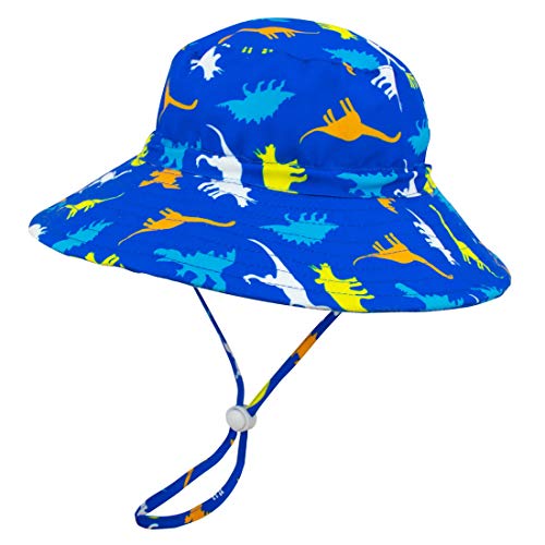 Baby Boy Sun Hat UPF 50 | Outdoor Bucket Adjustable Beach Hat with Wide Brim (XL: 2-4 Years, Blue Dinosaur)