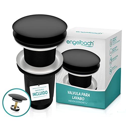 Engelbach® Válvula universal desagüe lavabo sin rebosadero - Click Clack con 4 juntas - Apta para lavabos estándar - Manual de instalación - Negro mate