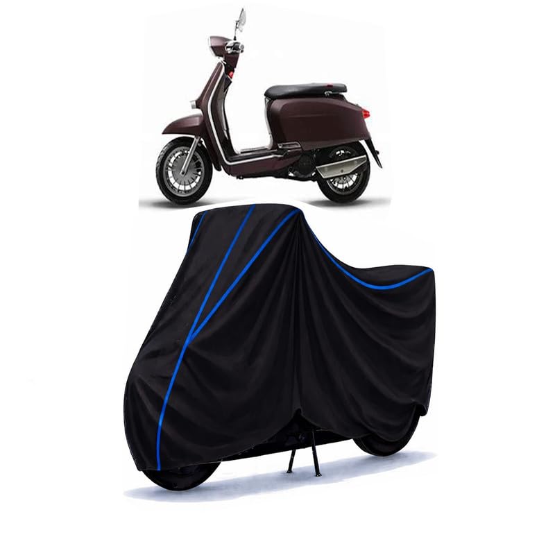 Image of Scooty Cover Water Resistant for V125 | Universal Scooter & Bike Cover | Heavy Duty UV Protection | Dust, Rain & Scratch Protection | Elastic Fit All Weather Indoor Outdoor | Black with Blue Piping