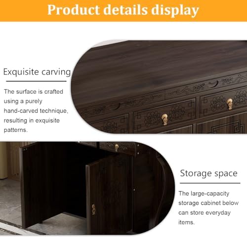 Solid Wood Personal Shrine Altar Table & Cabinet, Chinese Sleek Metal Design, Prayer Table for Living Room & Temples (66x40x88cm/27x16x35)