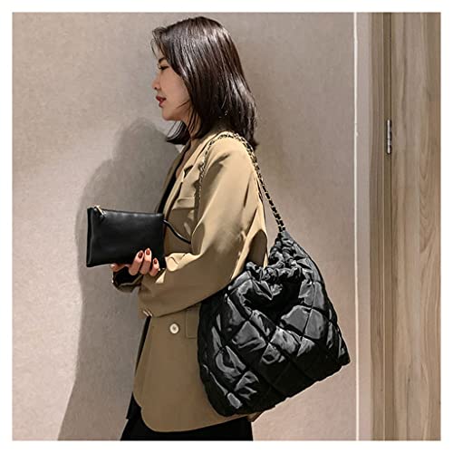 GRPKSSIB Women's Puffer Bag Quilted Shoulder Bag Nylon Tote bag Puffy Handbag Chain Straps with Coin Purse 2 in 1 5