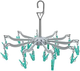 JVL 10 Arm Folding Sock Dryer Complete with 20-Piece Pegs, Aqua, Grey, White, One Size, 19-294