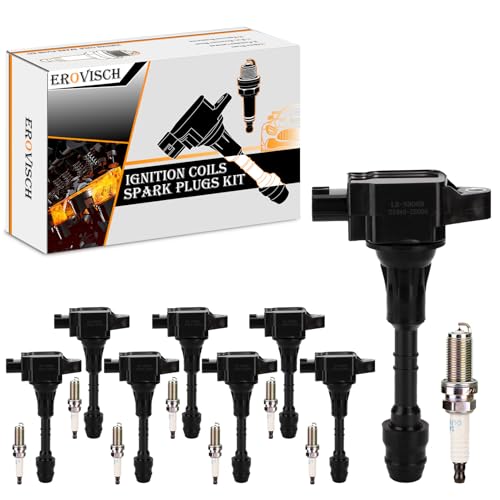 Pack 8 UF551 OEM Ignition Coil & Spark Plug - Compatible with Nissan Armada NV2500 NV3500 Pathfinder Titan Infiniti QX56 2007-2015 - V8 5.6L Engine - Replaces # 22448ZE00A 22448-7S015