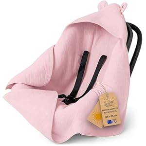 Wikkeldeken Baby mousseline 85x85 cm - luchtige omslagdoek voor pasgeborenen voetenzakje voor autostoel of kinderwagen ademend en licht Poederroze