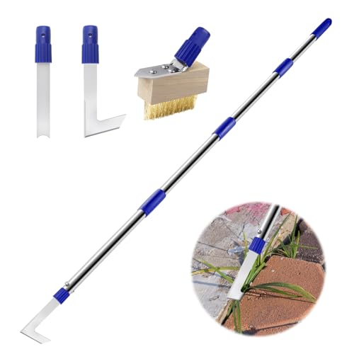 Patio Weed Remover Tool with Long Handle, Weed Scraper and Weed Wire Brush Set Combo, 60" Block Paving Weeding Tool to Remove Weeds and Moss, 3 Different Weeder Tools Heads for Garden, Patio, Driveway Patio Weed Remover Tool with Long Handle, Weed Scraper and Weed Wire Brush Set Combo, 60" Block Paving Weeding Tool to Remove Weeds and Moss, 3 Different Weeder Tools Heads for Garden, Patio, Driveway