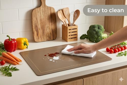 Image of Dribble Premium PU Leather Placemats Set of 4, Double Layer Waterproof Heat Resistant, Non-Slip Easy Clean Dining Table Mats for Kitchen, Dining & Office Desk, Reversible & Smooth Finish (Beige)
