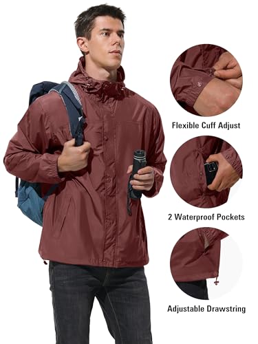 Image of UIQUR Mens Lightweight Rain Jacket Waterproof Windbreaker Packable Rain Coat with Hood for Golf Running Hiking Travel