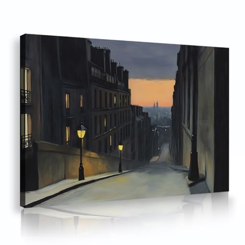 Toile paysage urbain européen 75x110cm coucher de soleil ruelle avec lampadaire cadre intérieur