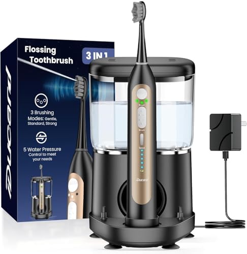 Electric Toothbrush with Water Flosser, Upgrade Flossing Toothbrush Combo with 3 Brush, 5 Floss...