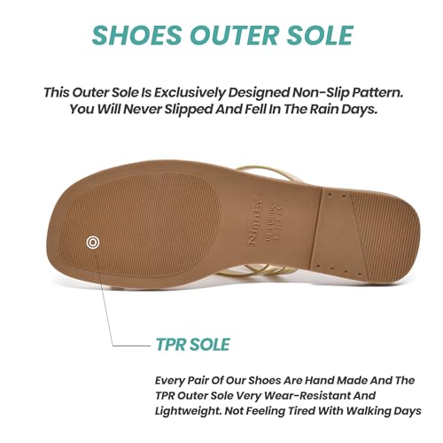 Image of NianEr Womens Microfiber Leather Memory Foam H Sandals Summer Shoes Slides | Flat, Comfortable, Slip On, Dressy, Dress, Beach, Vacation, Designer, Comfy, Casual, Bridal, Church, Boho, Office, Work