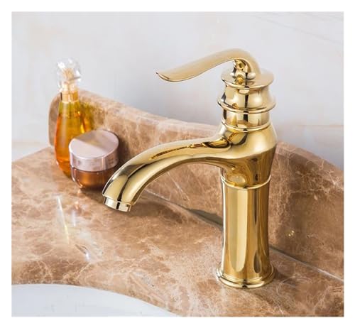 Mitigeur de lavabo doré en laiton à cascade pour salle de bain