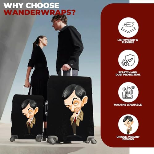 Image of WanderWraps Spendex Polyester Protective Luggage Cover | Hard Luggage Trolley Bag Cover | Washable | Combo | Stretchable | 20-24 - 28 Inches | Pack of 3 | Mr Bean