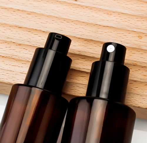 2Pcs 120ml/4oz Empty Amber Glass Lotion Pump Bottles Soap Dispensers Bottle Jar Cosmetics Containers with Black Pump for Essential Oil Foundation Cream Shampoo3