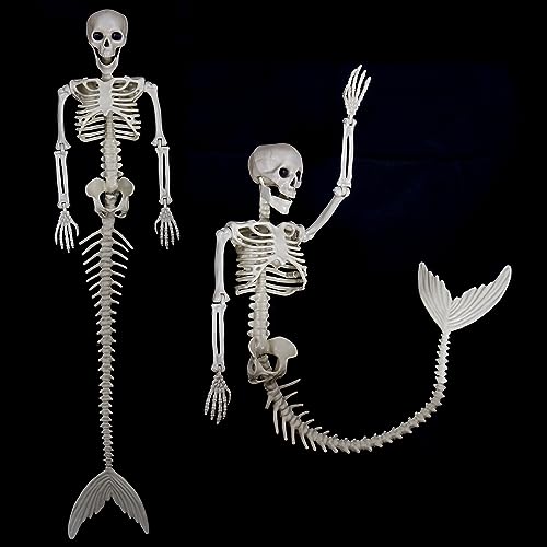 HBSTK 2 Pack 33 Inches Mermaid Halloween Skeleton Pose-N-Stay Posable Movable Jonints...