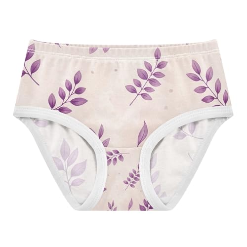 Kids Underwear Girls, Leaves Purple Pastel Toddler Girl Panties, Cotton Underwear for Girls, 2T–8 Years