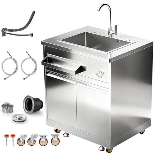 BODEGA Stainless Steel Outdoor Kitchen Sink Cabinet, Outdoor Sink With