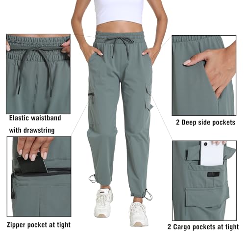 Image of Women's Joggers with Pockets, Hiking Cargo Water Resistant Lightweight Pants for Women Workout Athletic Travel Camping