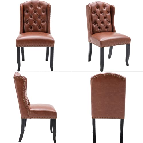 Classic-Dining-Chairs-Set-of-4-Comfy-Tufted-Dining-Room-Chairs-with-High-Back-and-Wooden-Legs-PU-Leather-Upholstered-Armless-Side-Chairs-for-Kitchen-Dining-Room-Living-Room-Brown Classic Dining Chairs Set of 4 Comfy Tufted Dining Room Chairs with High Back and Wooden Legs PU Leather Upholstered Armless Side Chairs for Kitchen Dining Room Living Room Brown