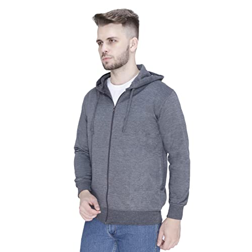 Image of Plain Zip Neck Hooded Winter Cotton Sweatshirt with Full Sleeves