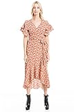 Max Studio Women's Crepe Ruffle Short Sleeve Wrap Midi Dress, Terracotta Tossed Carnation Mix, Extra...