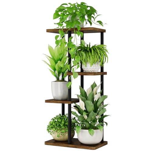 Bamworld Soporte para Plantas de Interior de 4 Niveles, Soportes Negros para Plantas Múltiples Plantas Pequeñas, Soporte de Esquina para Macetas para Patio