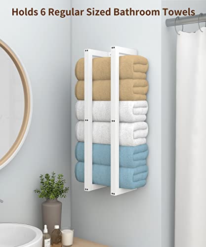 Sonefreiy Bathroom Wall Towel Racks For Rolled Towels, Solid Wooden White Towel Holder, Wall Towel Organizer Rustic Bathroom Towel Storage For Shower Towel, Bath Towels, Beach Towels, Towel Shelves #TOP1