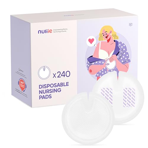 Image of Nuliie Super Absorbent & Featherlight Disposable Nursing Pads 240 Count, Stay Dry, Soft & Breathable Breast Pads for Leaking Milk, Leakproof, Individually Packaged Breastfeeding Essentials for Moms