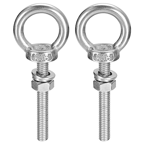 Image of uxcell Lifting Eye Bolt, 2 Sets M6x40mm Eye Bolt with Nut Washer 304 Stainless Steel Shoulder Lifting Ring Eye Bolt for Hanging Item