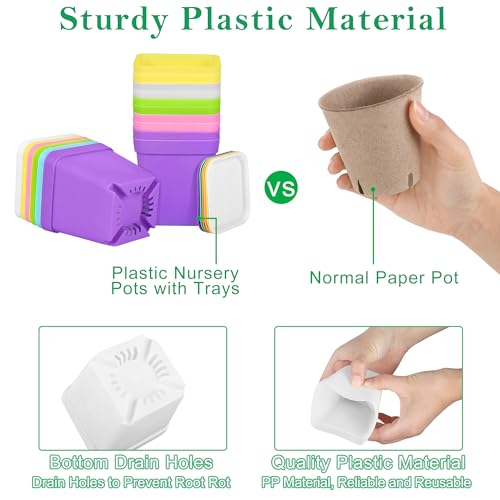 Elcoho 36 Set Garden Plastic Pot Craft Kit Plant Spring Craft Kits for Kids Flower Pots with 150 Foam Stickers 36 Labels 24 Certificate of Awards 3 Tools Planting Growing Kit for Kids, Mixed Colors by Elcoho - Image 3