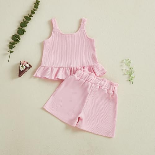Image of Little Toddler Kids Girl Clothes Set 1-8 Years Summer Outfits Solid Color Tank Tops & Shorts