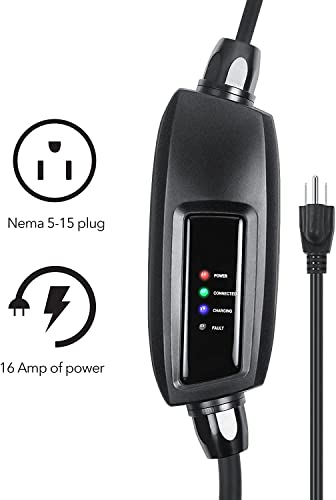 Lectron 110V 16 Amp Level 1/2 EV Charger with 21ft Extension Cord J1772 Cable & NEMA 6-20 Plug & NEMA 5-15 Adapter