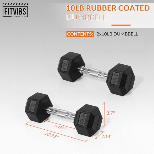 Fitvids Rubber Encased Hex Dumbbell, Hand Weights with Anti-Slip Cast Iron Grip for Exercise & Fitness, Weights Dumbbells Set of 2 for Strength Training, 5-50 LBS Pair - Image 3