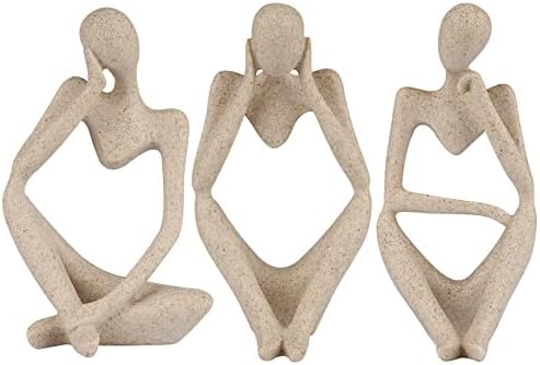 Ozzptuu Abstract Sculpture The Thinker Statue Resin Statues for Home Decor Modern Home Office Desktop Shelf Bookshelf Decor Set of 3 (Small-Smooth)