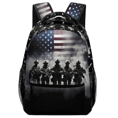 Grunge American Army Soldiers with Flag Laptop Backpack Casual Backpacks Travel Daypack Lightweight Bag for School Work