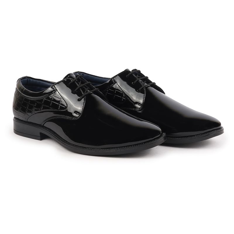Image of FAUSTO Men's Patent Leather Party Formal Embossed Office Lace Up Derby Shoes|Classic Comfort Shoes