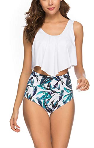 Biquíni feminino com cintura alta e estampa frente única para praia, trajes de banho com controle de