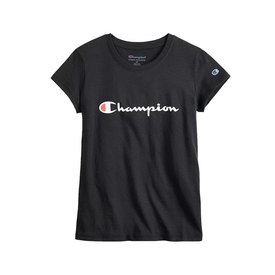 Champion Script Logo Girls Active Shirts & Tees Size S, Color: Black/White2
