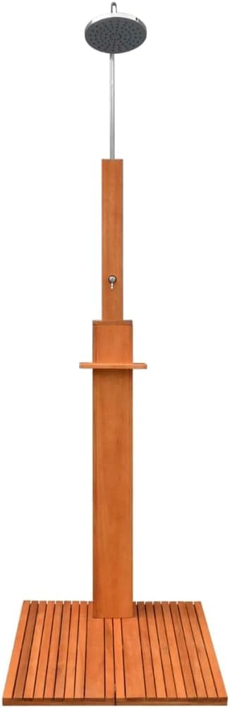 vidaXL Outdoor Shower - Natural Eucalyptus Hardwood and Steel Construction, Height-Adjustable Showerhead, Easy-to-Connect to Any Garden Hose, Simple Assembly