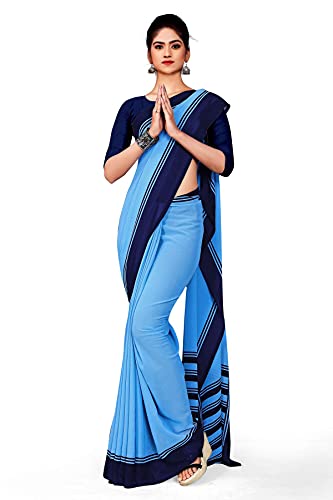 Image of Uniform Sarees Corp Women's Polyester, Cotton Saree With Blouse Piece