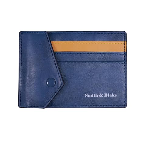 Image of Smith & Blake - Credit Card Holder Wallet for Men and Women -3 ATM Card Slots - Snap Button Pocket - Back Pocket - Blue Premium Leatherette - Prospero (Blue)