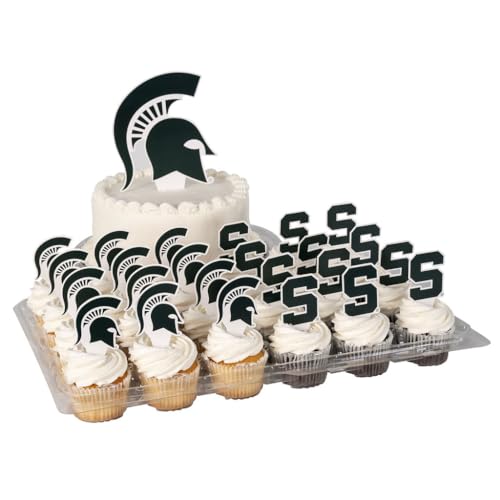 Desert Cactus Michigan State University Cupcake Topper and Cake Toppers Set - MSU Spartans 25 Pcs Food Party Supplies, Tablecloth Decorations, Graduation and Game Day