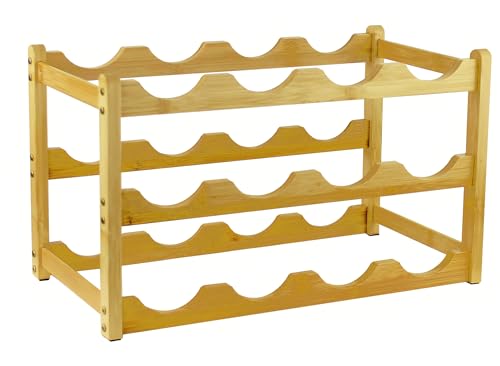 Fureinstore Botellero Vino De Madera Bambú Estante Organizador Expositor Autoportante De 12 Botellas Para Mesa Bar Cocina Bodega Encimera Almacenamiento Hogar Madera, 3 Niveles 12 Botellas