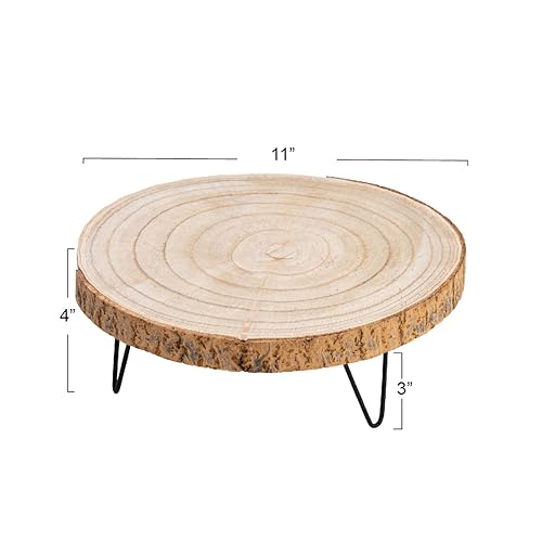 Creative Co-Op Large Paulownia Wood Pedestal with Metal Legs