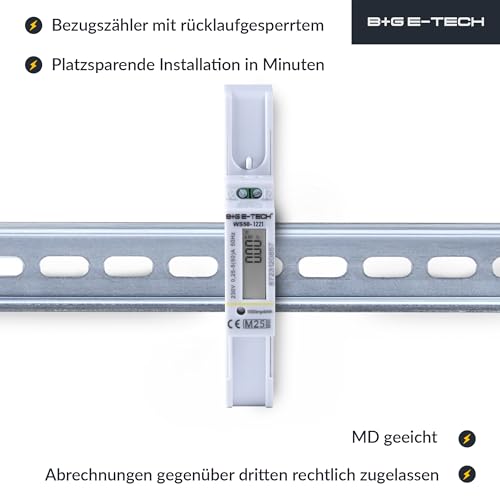 1-Phasen Stromzähler Hutschiene MID geeicht [WS50-1221-MID25]– Digitaler Wechselstromzähler mit LCD, S0-Schnittstelle, 50A, für Balkonkraftwerk & Photovoltaik – Stromverbrauch Messgerät