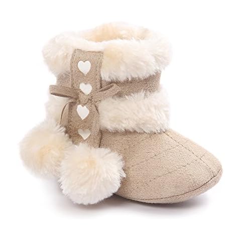ESTAMICO Baby Girl Winter Fur Snow Boots Toddler Shoes With Bowknot Light Khaki 6-12 Months Cover