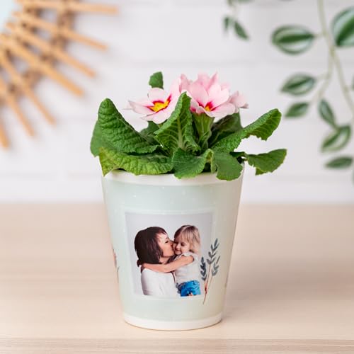 Wanapix | Maceta de Cerámica Personalizada | Regalo para el día de la Madre, Comuniones, Bodas o Bautizos | Jardinera con tu Nombre o Foto | Cerámica | 100% Personalizada