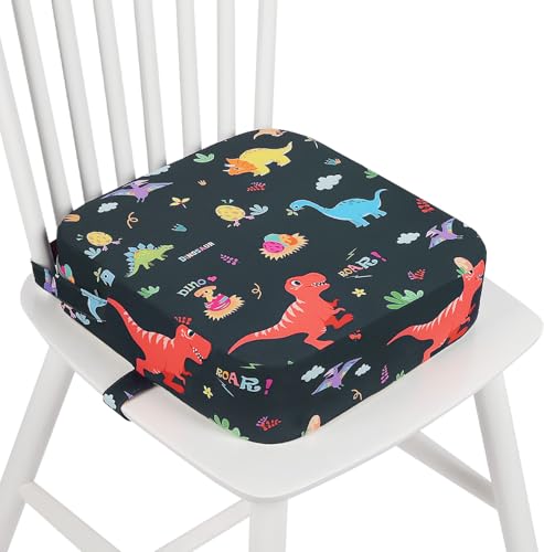 wooshwa Toddler Booster Seat for Dining Table Kids Booster Seat for Kitchen Chair with Non-Slip Bottom Portable Detachable Washable Increasing Cushion with 2 Adjustable Straps (Dinosaur)