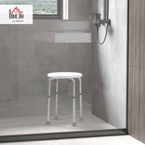 HOMCOM Sgabello da Doccia Girevole a 360° con Piedini Antiscivolo e Regolabile in Altezza su 8 Livelli, Sgabello per Doccia in Alluminio e PE, 32.5x41x35.5-54 cm, Bianco - Immagine 1
